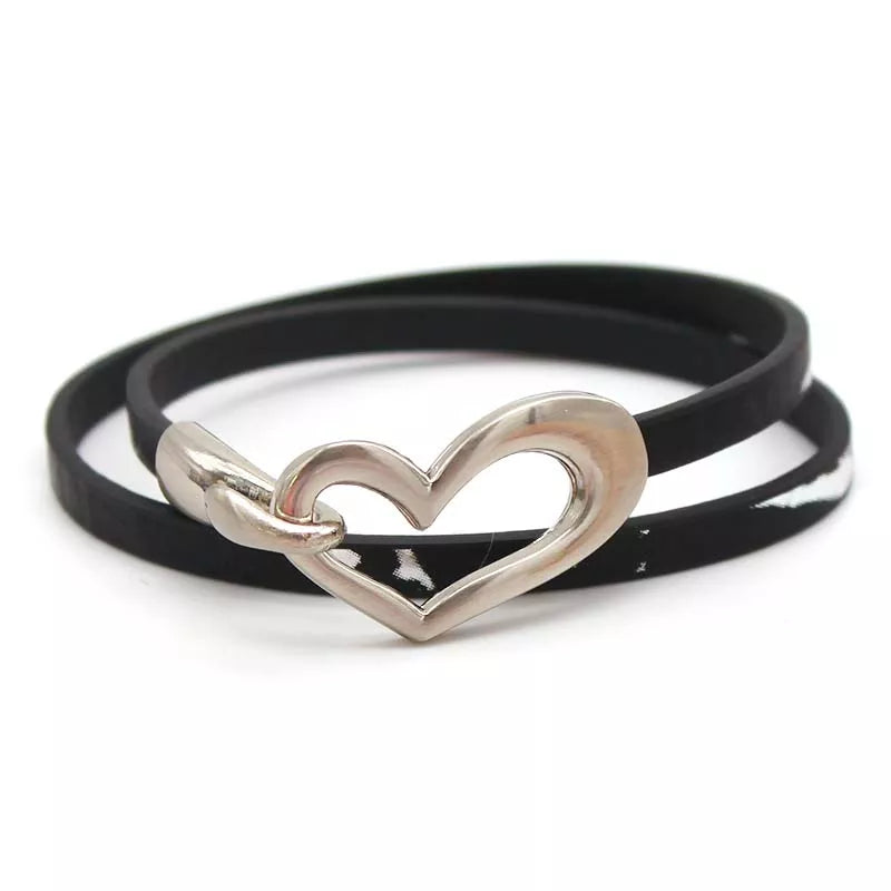 Simple Heart Leather Bracelet | Elegant Women's Jewellery-Black-State of Style