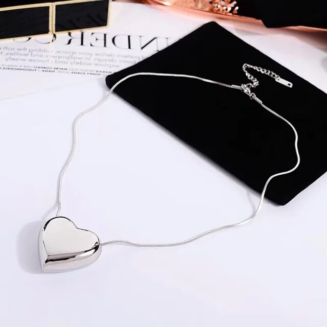 Simple Peach Heart Pendant Necklace | Minimalist Jewellery-Silver-State of Style