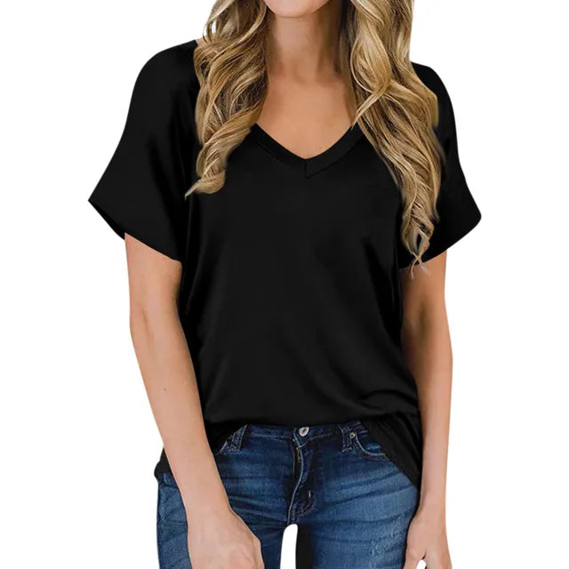 Simple V-Neck T-shirt - Luna-Black-S-State of Style