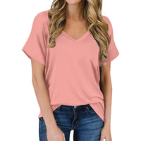 Simple V-Neck T-shirt - Luna-Pink-S-State of Style