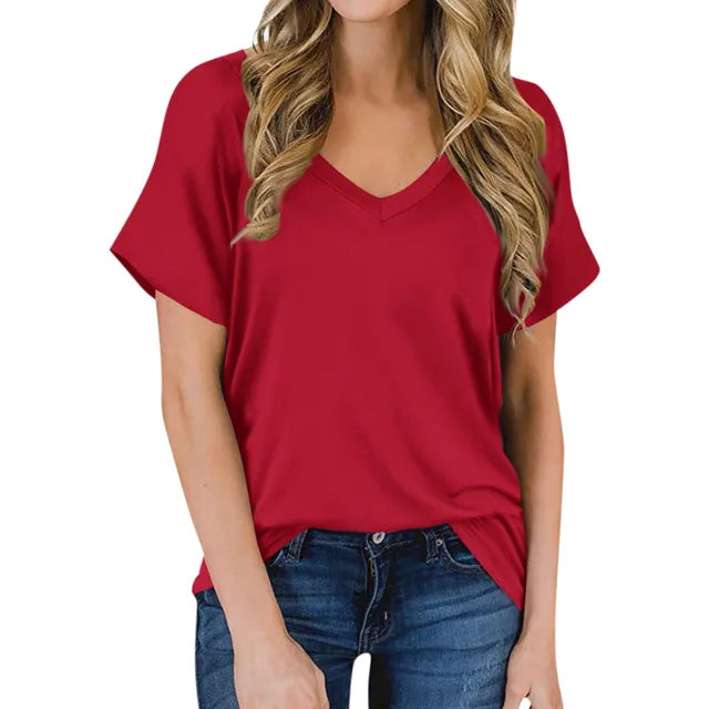 Simple V-Neck T-shirt - Luna-Red-S-State of Style