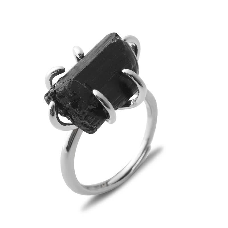 Six-Claw Natural Crystal Adjustable Ring - Liora-Black Tourmaline-Gold-State of Style
