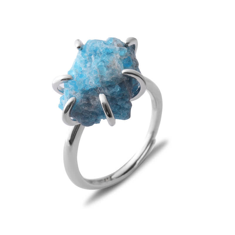 Six-Claw Natural Crystal Adjustable Ring - Liora-Blue Apatite-Gold-State of Style