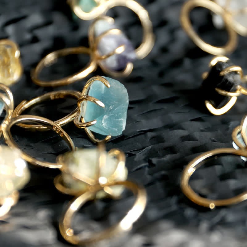 Six-Claw Natural Crystal Adjustable Ring - Liora-Fluorite-Gold-State of Style