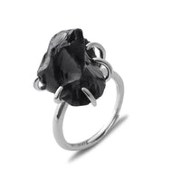 Six-Claw Natural Crystal Adjustable Ring - Liora-Obsidian-Gold-State of Style