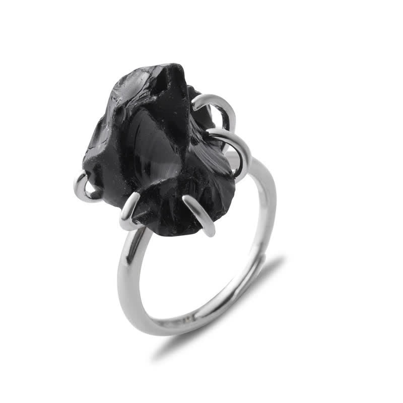 Six-Claw Natural Crystal Adjustable Ring - Liora-Obsidian-Gold-State of Style