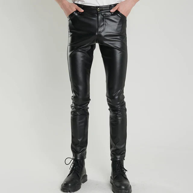 Skinny Fit Elastic Leather Trousers for Men - Lars-Black-28-State of Style