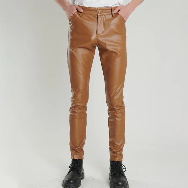 Skinny Fit Elastic Leather Trousers for Men - Lars-Brown-28-State of Style