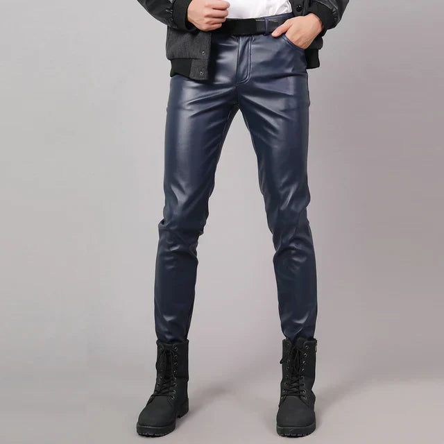 Skinny Fit Elastic Leather Trousers for Men - Lars-Dark Blue-28-State of Style