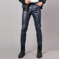 Skinny Fit Elastic Leather Trousers for Men - Lars-Dark Blue-28-State of Style