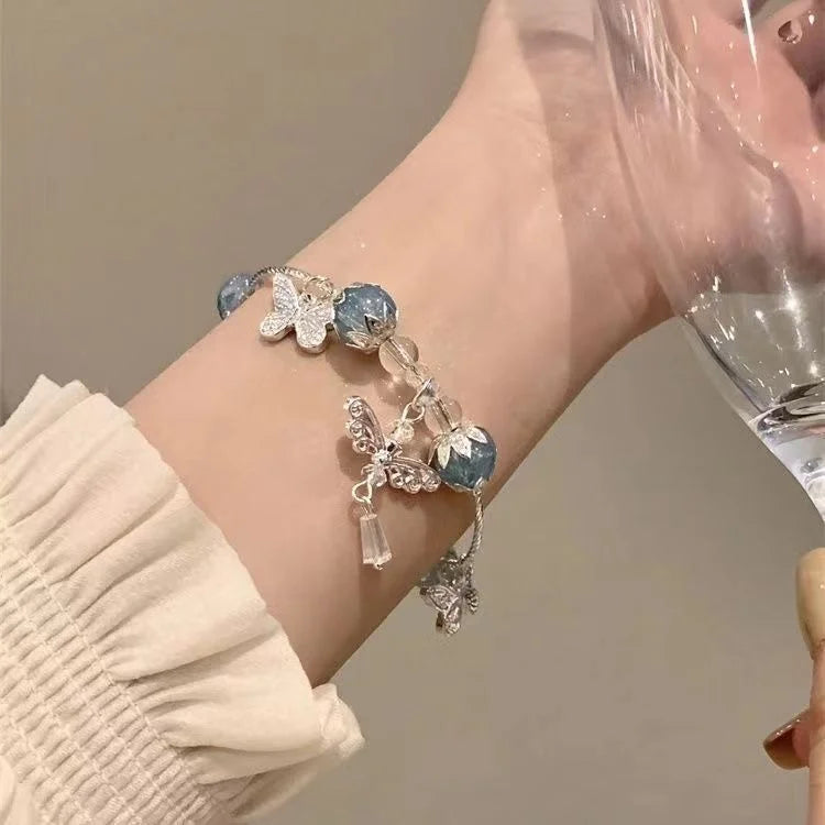Sky Blue Butterfly Bracelet with Floral Motif – Lilac-State of Style