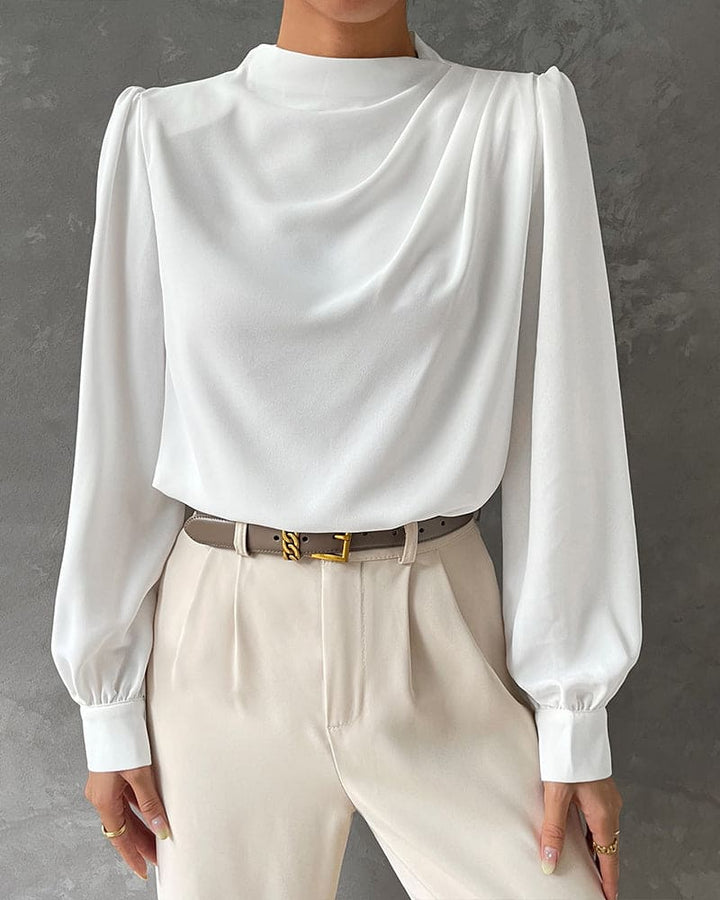 Sleek Blouse with Ruffled and High Collar - Isabella-White-S-State of Style