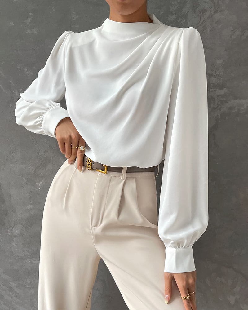 Sleek Blouse with Ruffled and High Collar - Isabella-White-S-State of Style