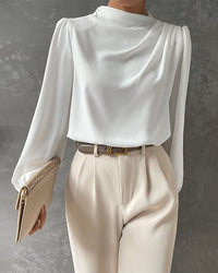 Sleek Blouse with Ruffled and High Collar - Isabella-White-S-State of Style