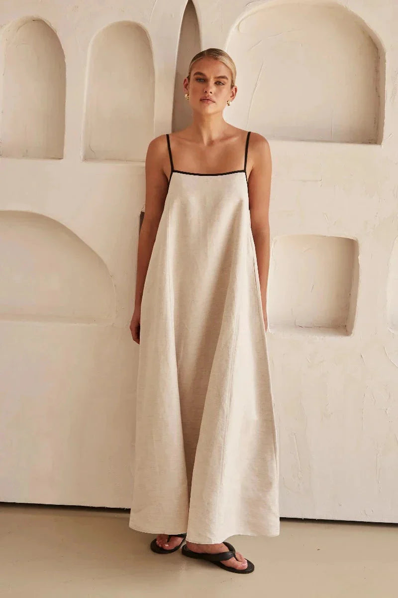 Sleeveless Beige Boho Maxi Dress in Linen Look – Elin-S-State of Style
