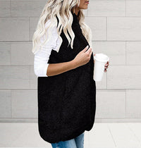 Sleeveless Knit Cardigan with Plush Hood-Black-S-State of Style
