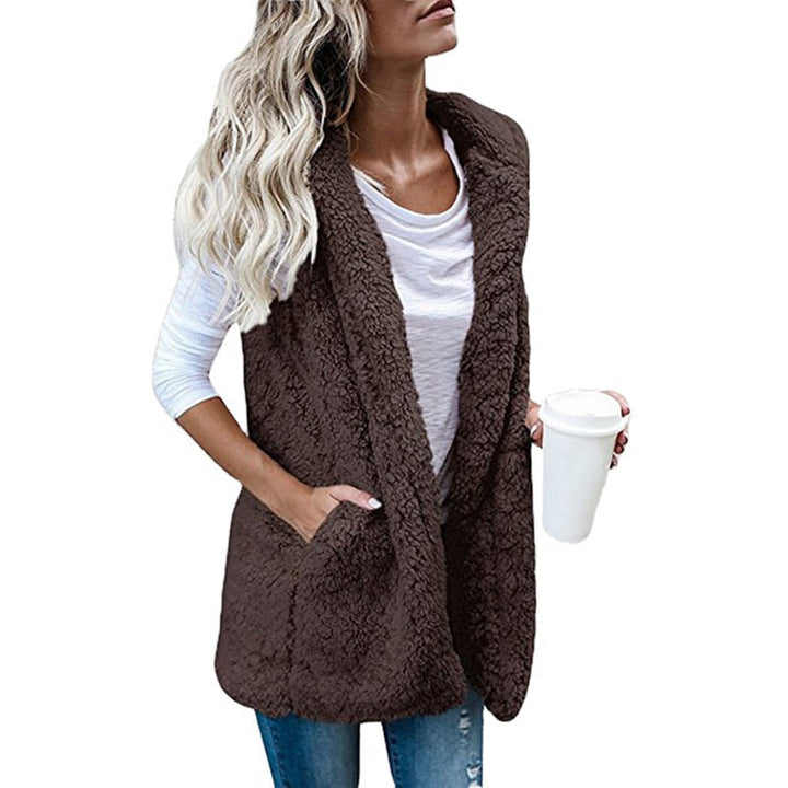 Sleeveless Knit Cardigan with Plush Hood-Chestnut Brown-S-State of Style