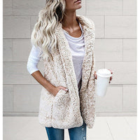 Sleeveless Knit Cardigan with Plush Hood-Cream-S-State of Style