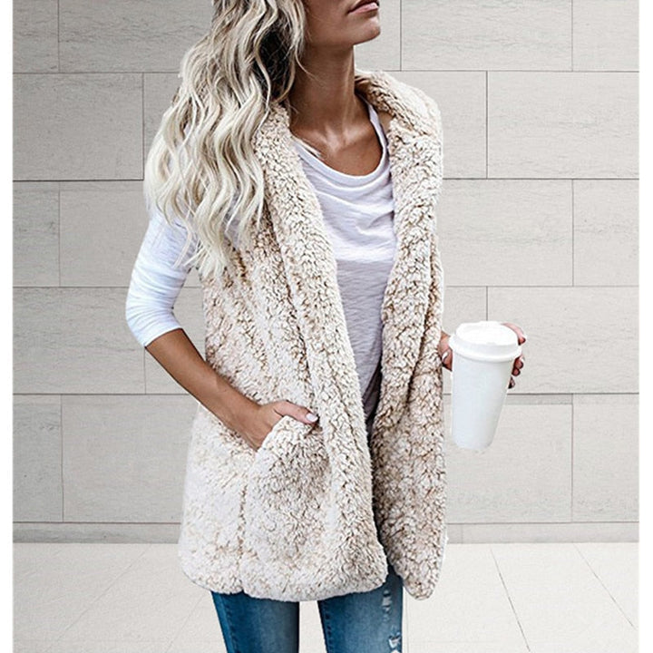 Sleeveless Knit Cardigan with Plush Hood-Cream-S-State of Style