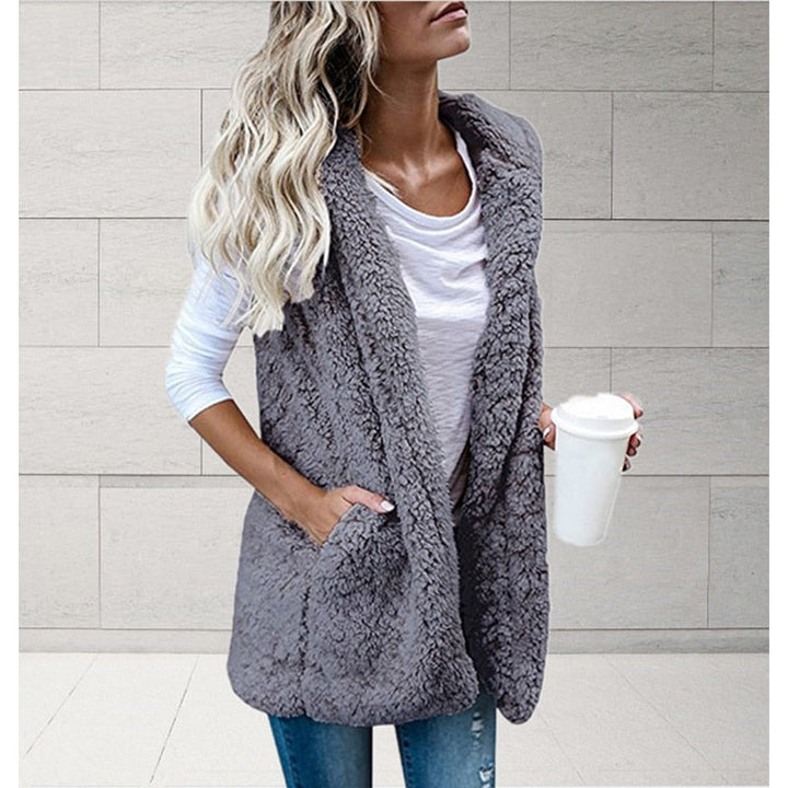 Sleeveless Knit Cardigan with Plush Hood-Cream-S-State of Style