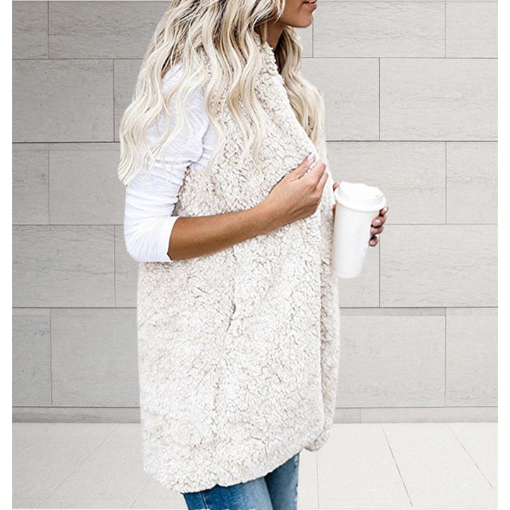 Sleeveless Knit Cardigan with Plush Hood-White-S-State of Style