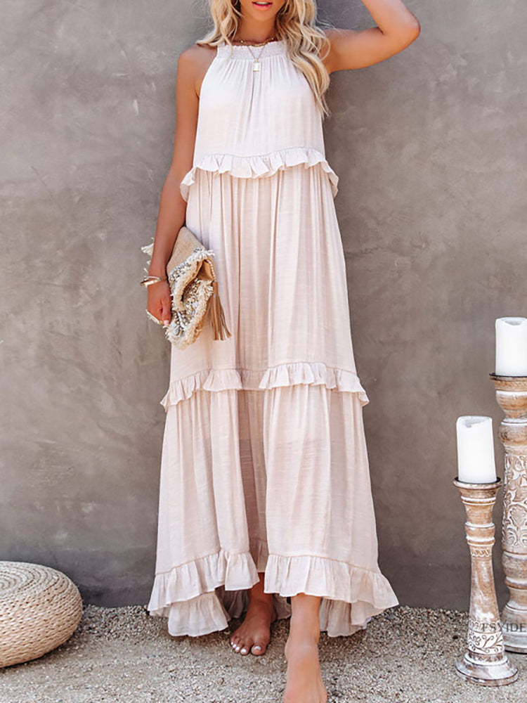 Sleeveless Maxi Dress with Bow Detail – Noor-Beige-S-State of Style