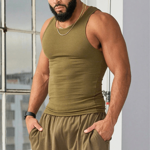 Sleeveless men's fitness T-shirt made from breathable material – Nico-Army green-M-State of Style