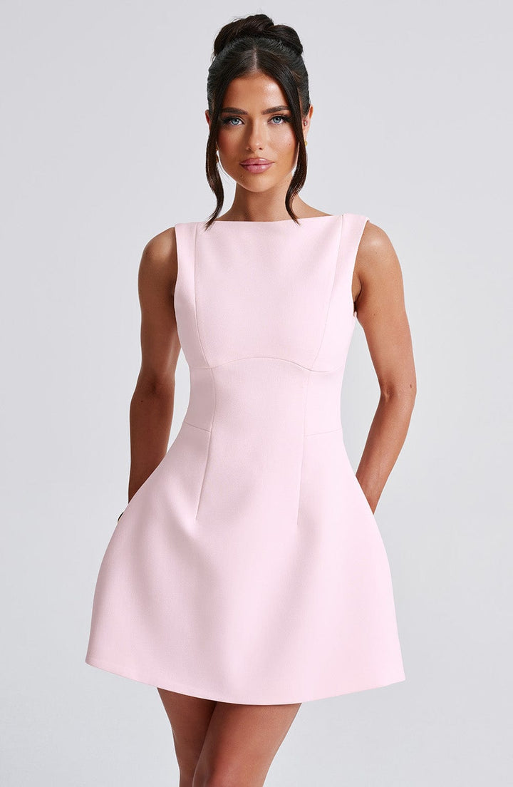 Sleeveless Pink Mini Summer Dress with Halter Neck – Naomi-XS-State of Style