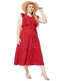 Sleeveless Polka Dot Summer Dress in Plus Size-Red-2XL-State of Style