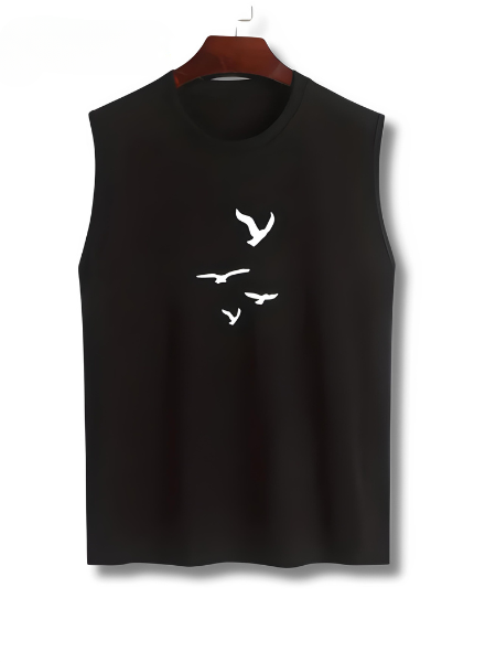 Sleeveless shirt with bird print cotton summer look - Noah (1+1 FREE)-Black-M(48)-State of Style