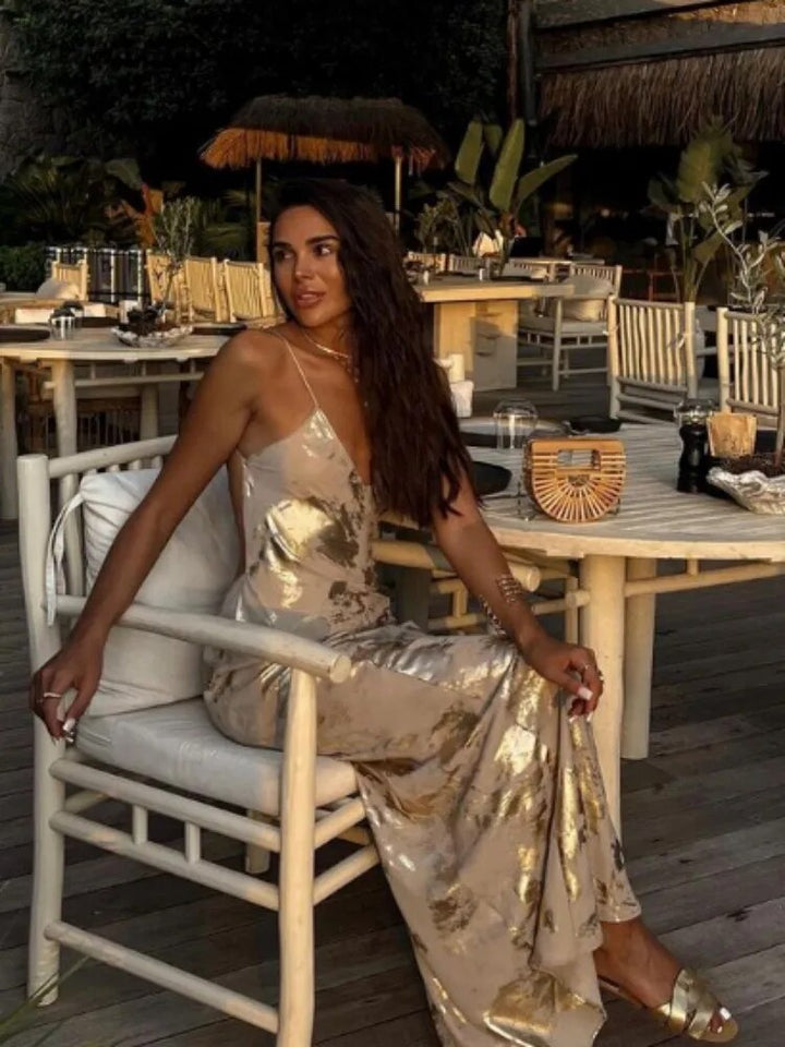 Sleeveless Summer Dress with Deep V-Neck – Selene-S-State of Style