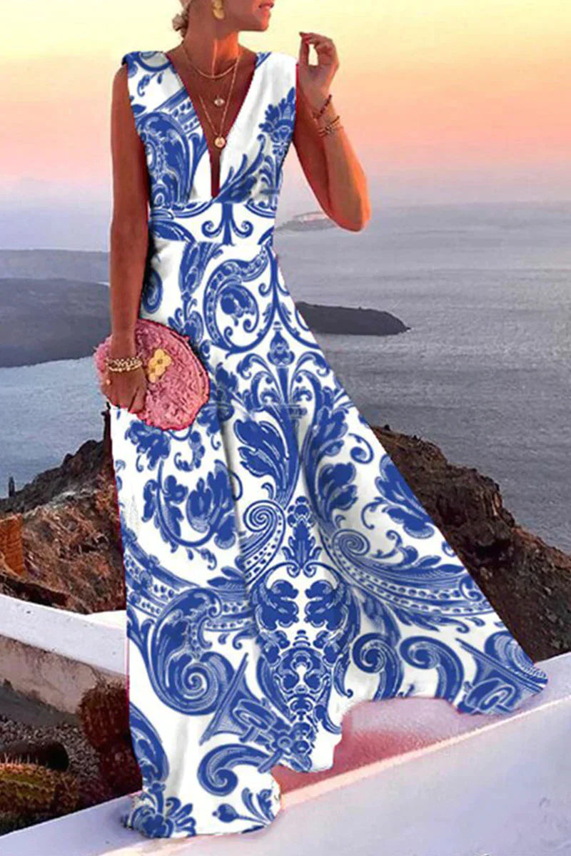 Sleeveless summer dress with print | Airy & Figure-flattering - Layla-Blue/White-S-State of Style
