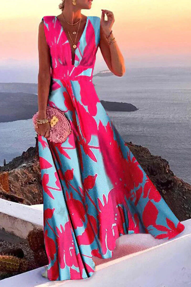 Sleeveless summer dress with print | Airy & Figure-flattering - Layla-Pink/Blue-S-State of Style