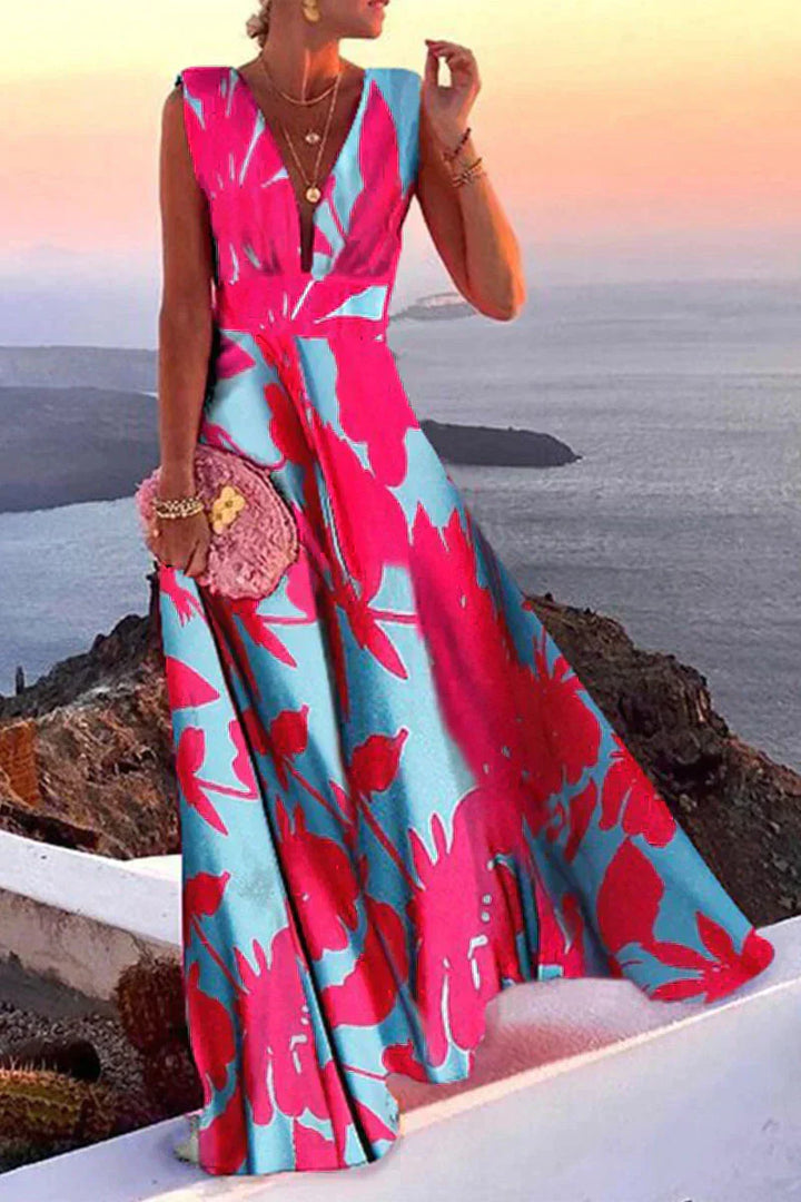 Sleeveless summer dress with print | Airy & Figure-flattering - Layla-Pink/Blue-S-State of Style
