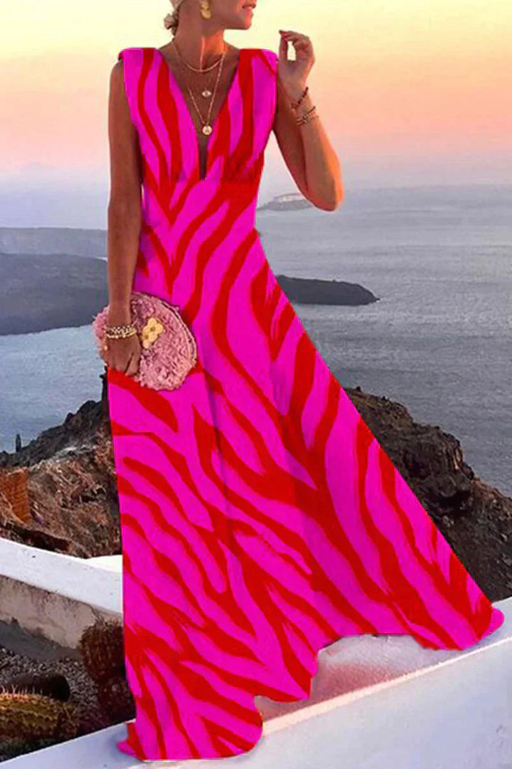 Sleeveless summer dress with print | Airy & Figure-flattering - Layla-Pink/Red-S-State of Style