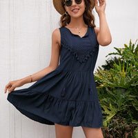 Sleeveless Summer Dress with V-neck – Lina-Blue-S-State of Style