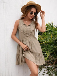 Sleeveless Summer Dress with V-neck – Lina-Brown-S-State of Style