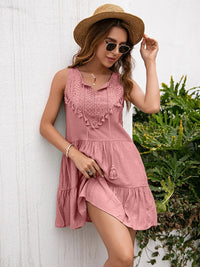Sleeveless Summer Dress with V-neck – Lina-Pink-S-State of Style