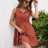 Sleeveless Summer Dress with V-neck – Lina-Red-S-State of Style