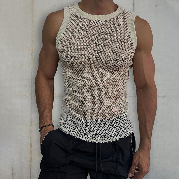 Sleeveless Transparent Men's Knitted Vest – Milo-Beige-XS-State of Style