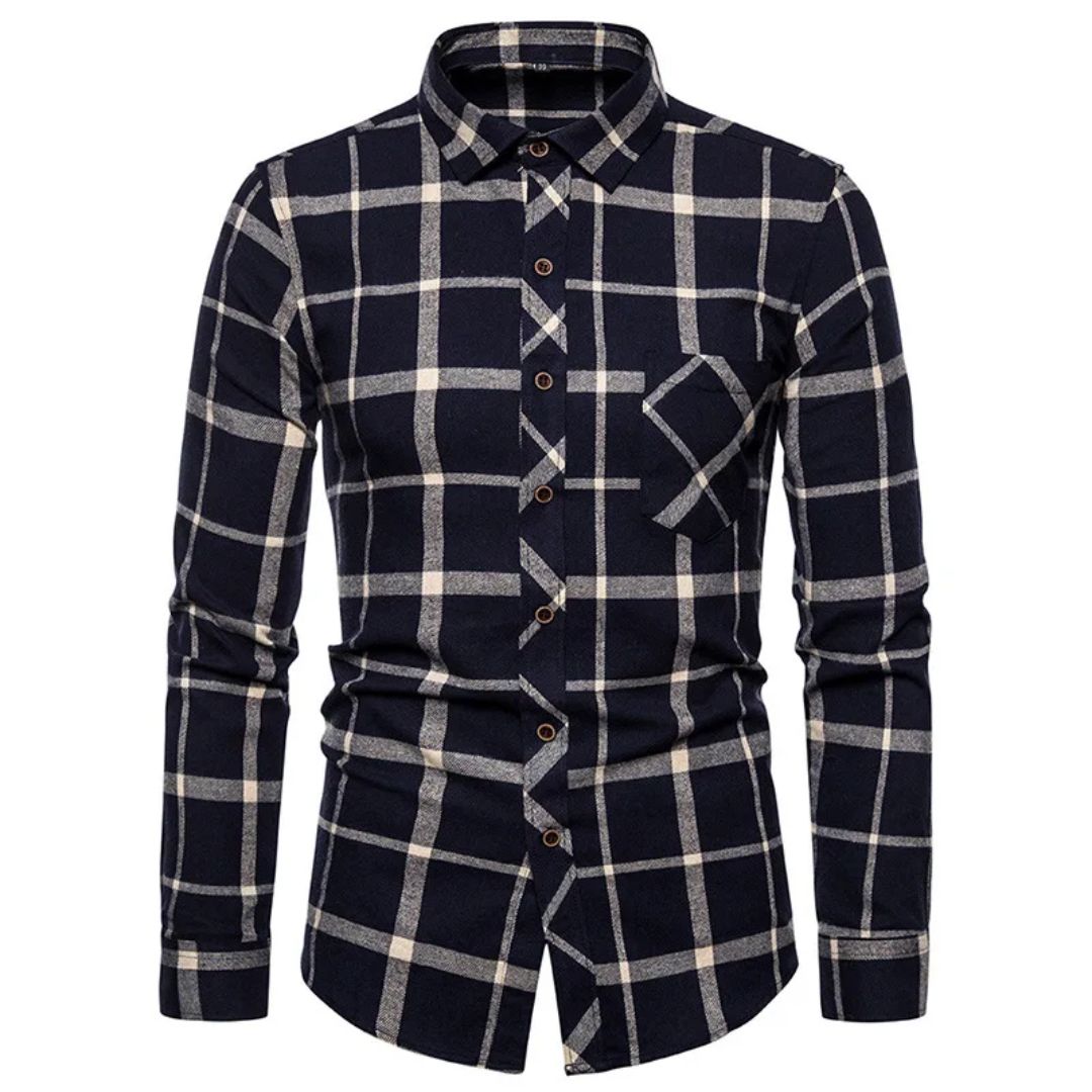 Slim-Fit Checked Shirt Francisco – Classic Cotton & Casual Style-Navy Blue-38-State of Style