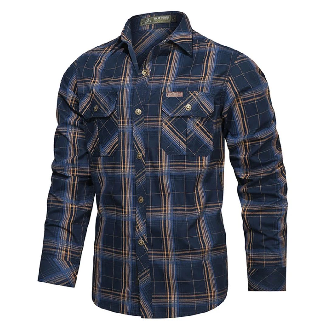 Slim-Fit Checked Shirt Henry – Military Style & Breathable Cotton-Blue-M-State of Style