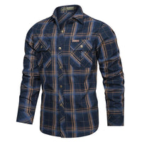 Slim-Fit Checked Shirt Henry – Military Style & Breathable Cotton-Blue-M-State of Style