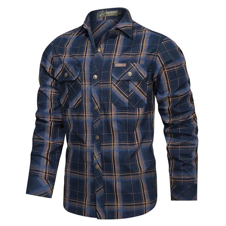 Slim-Fit Checked Shirt Henry – Military Style & Breathable Cotton-Blue-M-State of Style