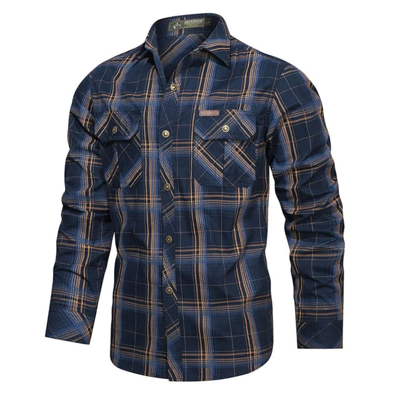 Slim-Fit Checked Shirt Henry – Military Style & Breathable Cotton-Blue-M-State of Style