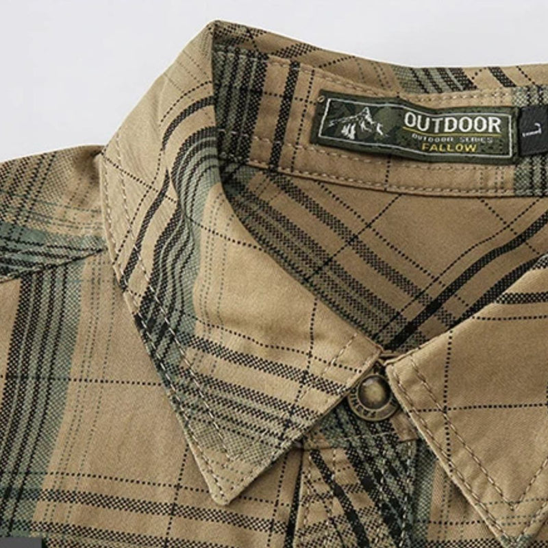 Slim-Fit Checked Shirt Henry – Military Style & Breathable Cotton-Green-M-State of Style