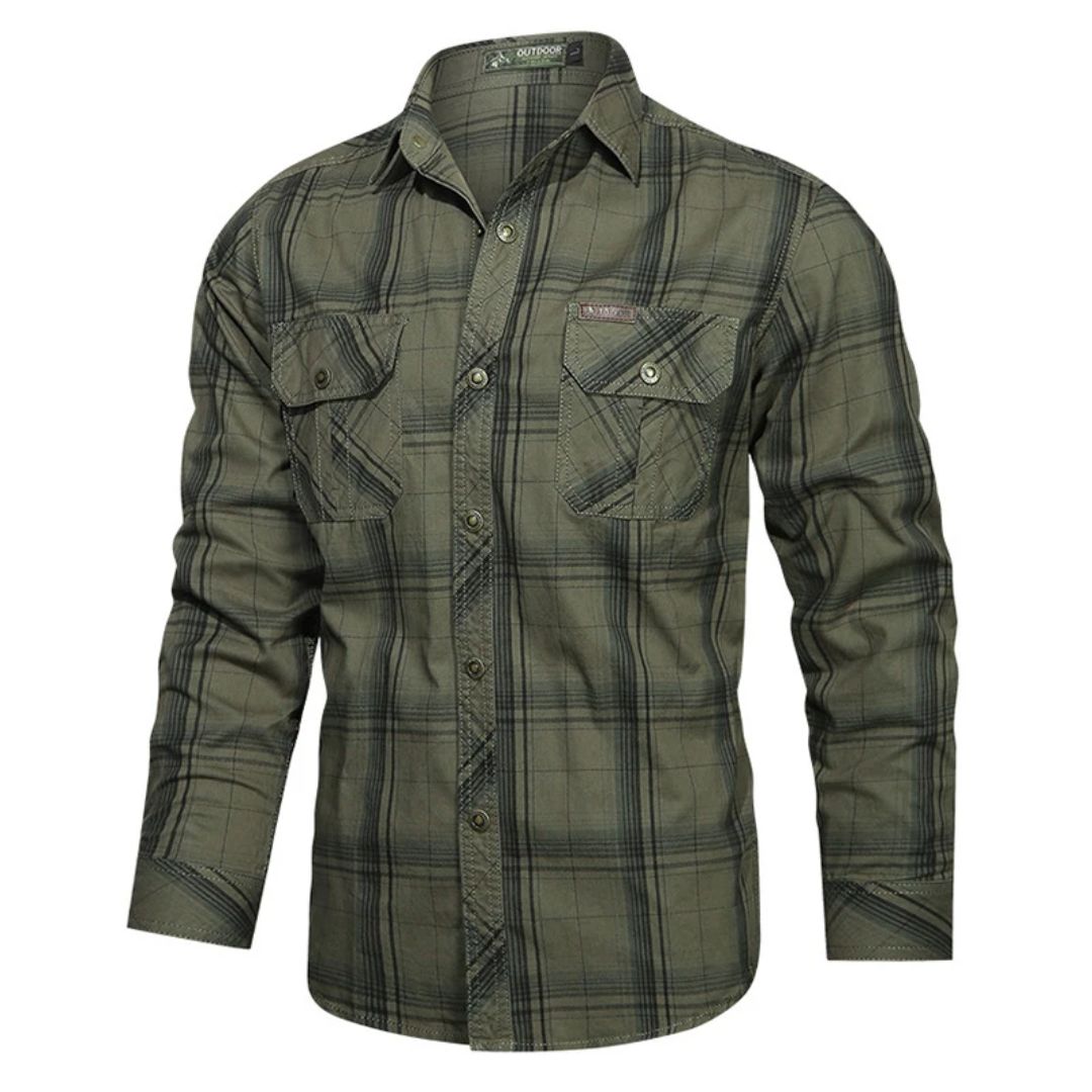 Slim-Fit Checked Shirt Henry – Military Style & Breathable Cotton-Green-M-State of Style