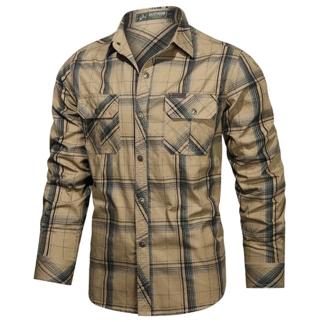Slim-Fit Checked Shirt Henry – Military Style & Breathable Cotton-Khaki-M-State of Style