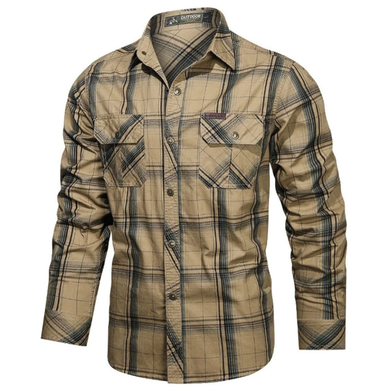 Slim-Fit Checked Shirt Henry – Military Style & Breathable Cotton-Khaki-M-State of Style