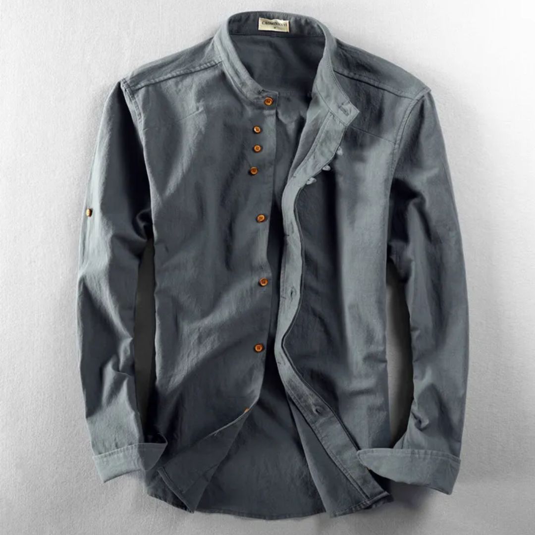 Slim-Fit Cotton-Linen Shirt Benedict – Classic Stand-Up Collar-Dark Grey-L-State of Style
